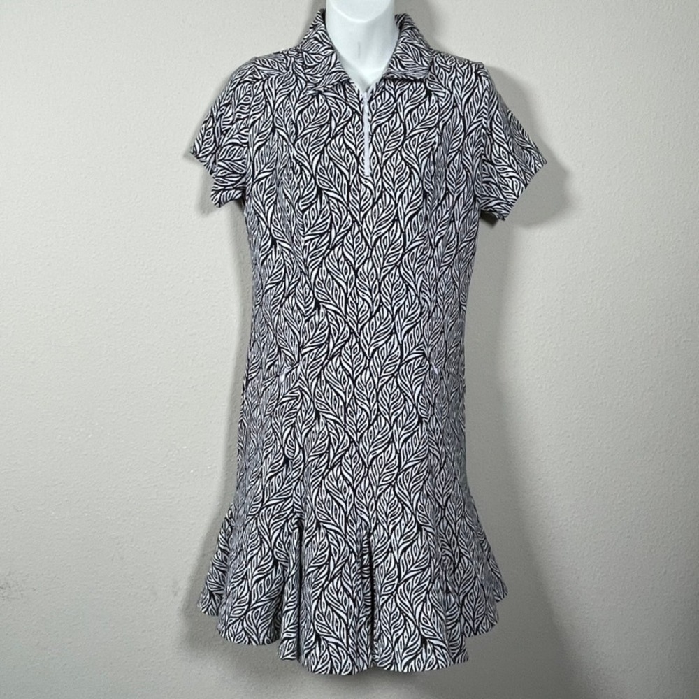 IBKUL Golf Tennis‎ Dress Womens XS Black White Leaf Print UPF 50+ Excellent